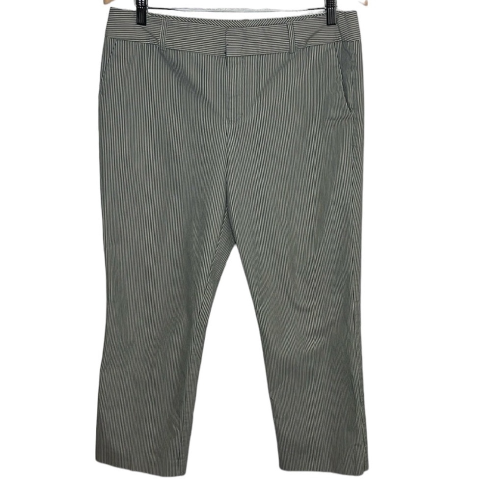 Norma Kamali Grey Striped Cropped Straight Leg Pants Women Size 10 BLEMISH